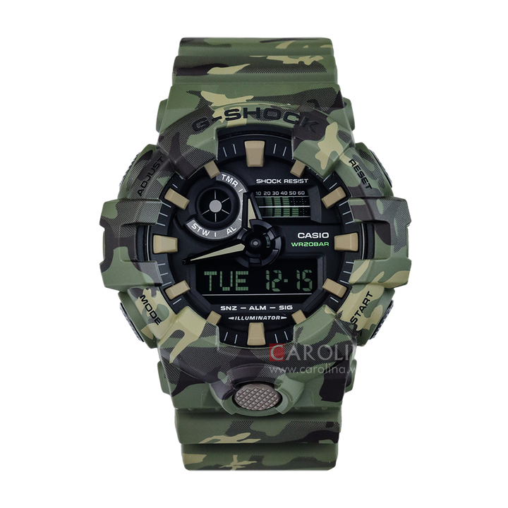 Jam Tangan Casio G-Shock GA-700CM-3A Men Camouflage Series Green Woodland Camouflage Resin Band