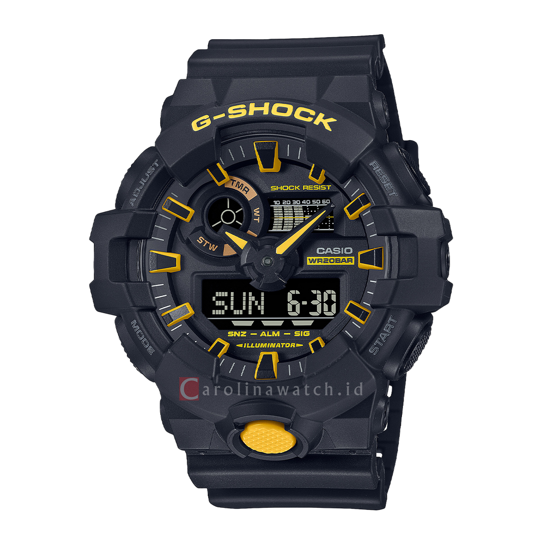 Jam Tangan Casio G-Shock GA-700CY-1A Caution Yellow Series Men Black Digital Analog Dial Black Resin Band