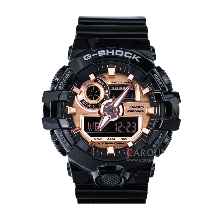 Jam Tangan Casio G-Shock GA-700MMC-1A Men Black and Rose Gold Series Digital Analog Dial Black Resin Band