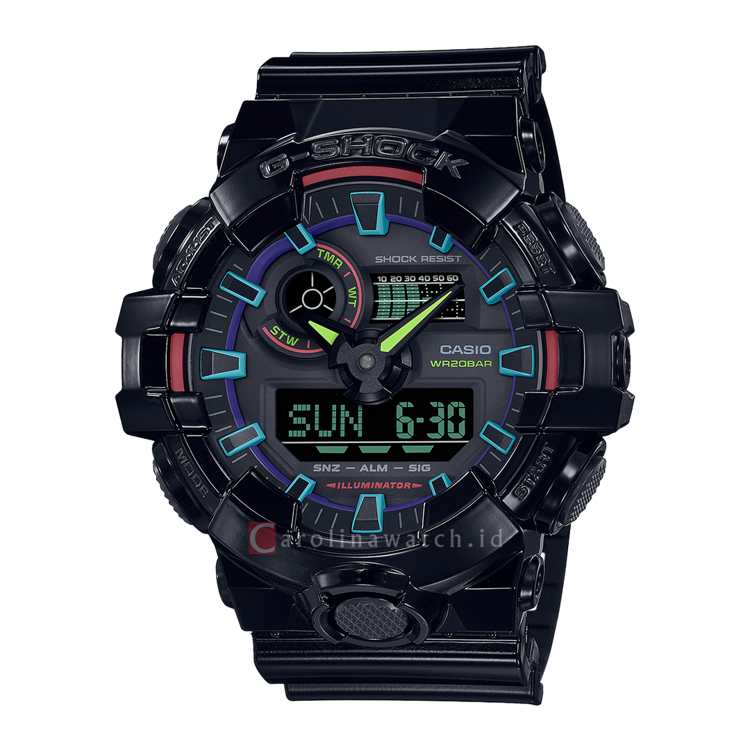 Jam Tangan CASIO G SHOCK GA-700RGB-1A Men Virtual Rainbow Digital Analog Dial Black Resin Band