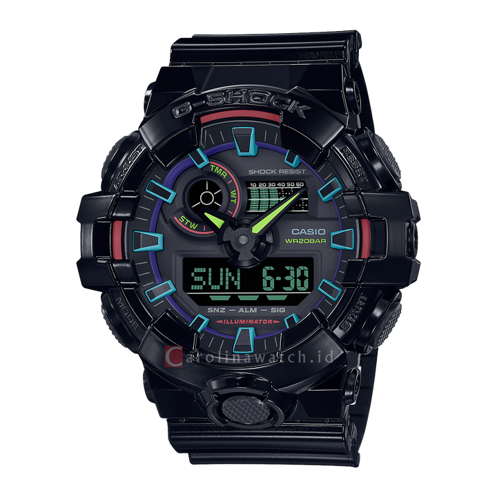 Jam Tangan CASIO G SHOCK GA-700RGB-1A Men Virtual Rainbow Digital Analog Dial Black Resin Band