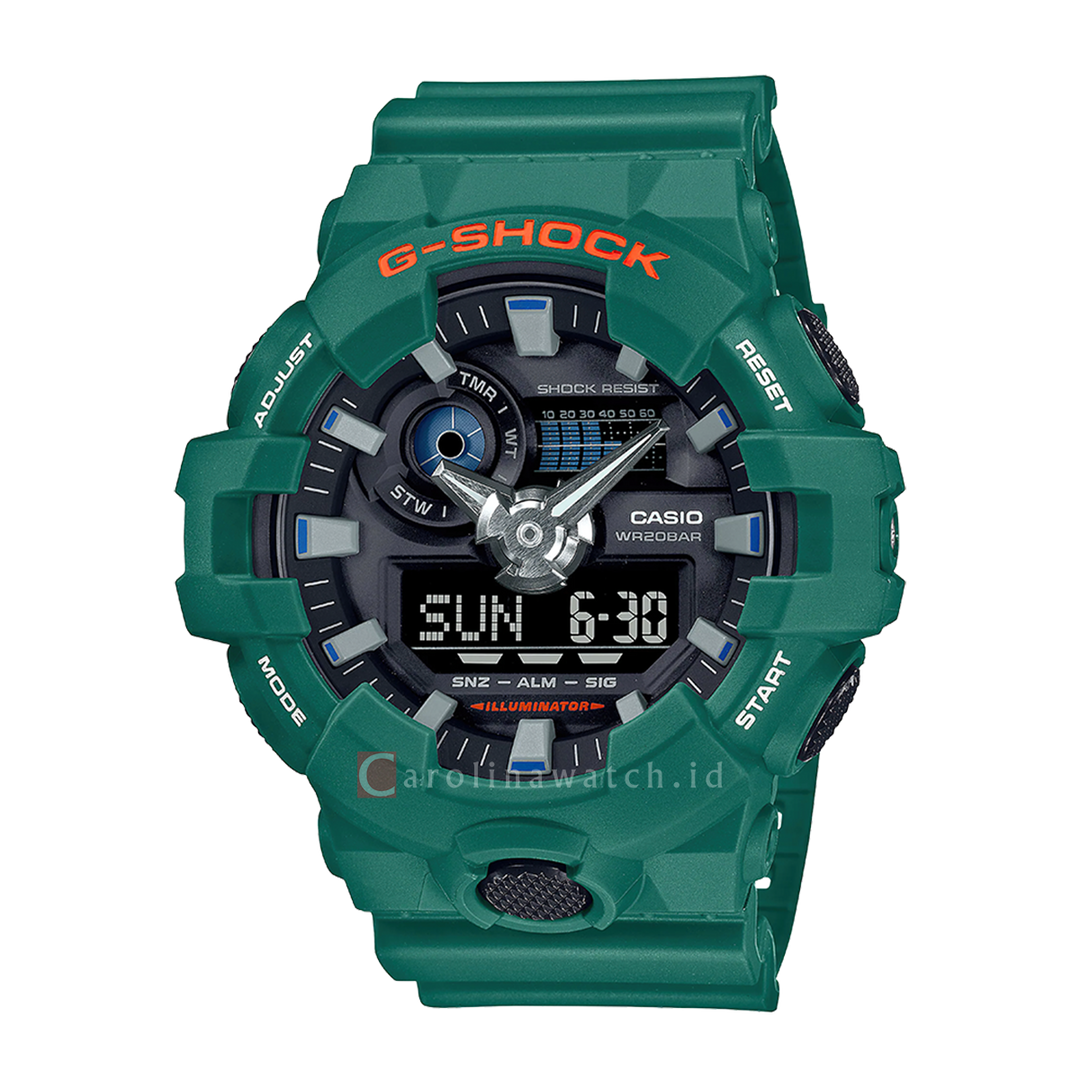 Jam Tangan CASIO G SHOCK GA-700SC-3A Men Black Digital Analog Dial Green Resin Band