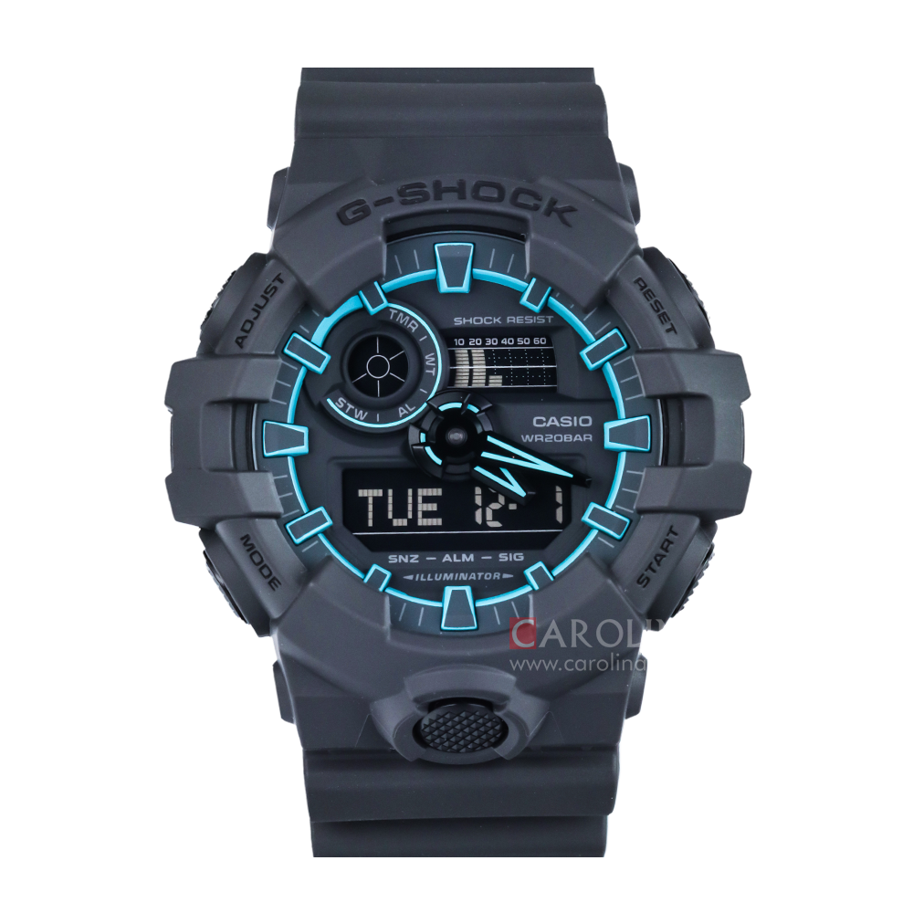 Jam Tangan CASIO G SHOCK Special Color Model Illuminator GA-700SE-1A2 Men Digital Analog Dial Black Resin Band