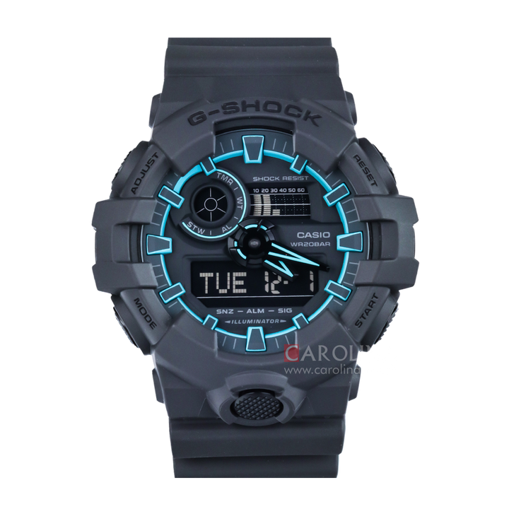 Jam Tangan CASIO G SHOCK Special Color Model Illuminator GA-700SE-1A2 Men Digital Analog Dial Black Resin Band