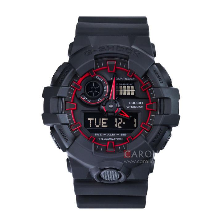 Jam Tangan CASIO G SHOCK Special Color Model Illuminator GA-700SE-1A4 Men Digital Analog Dial Black Resin Band