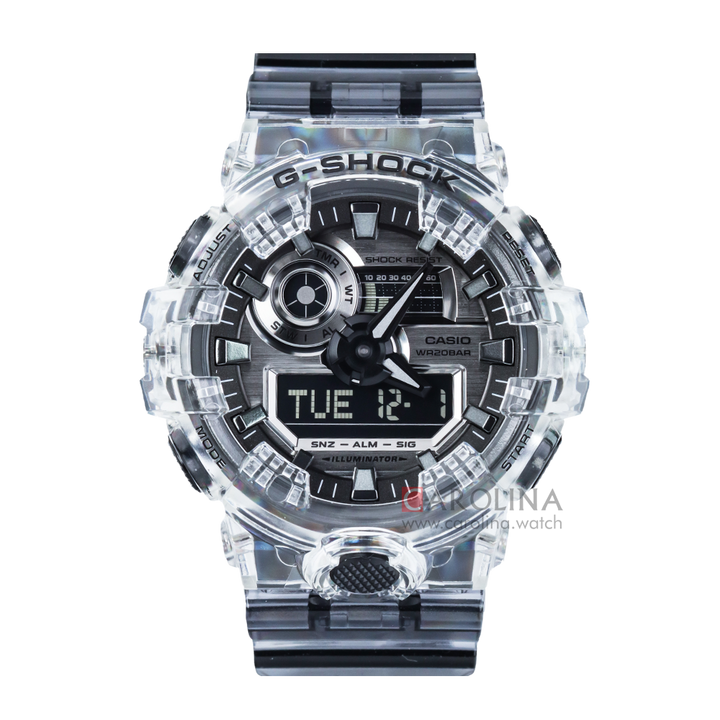 Jam Tangan CASIO G SHOCK GA-700SK-1A Skeleton Series Men Digital Analog Dial Black Clear Resin Band