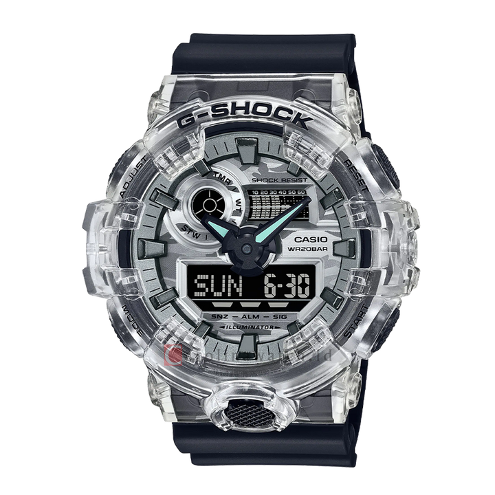 Jam Tangan CASIO G SHOCK GA-700SKC-1A Men Transparent Digital Analog Dial Black Resin Band