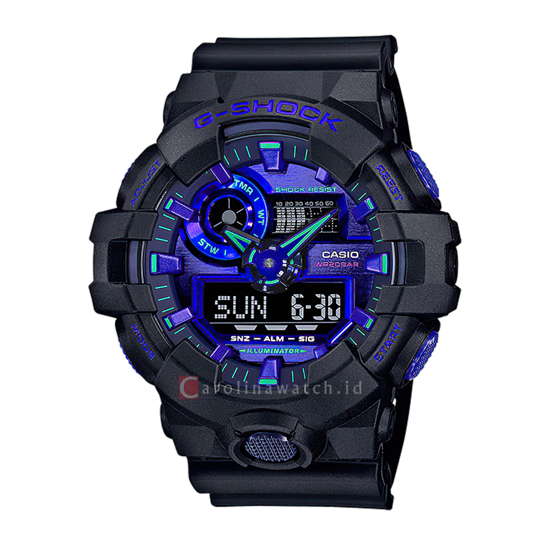 Jam Tangan CASIO G SHOCK GA-700VB-1A Men Virtual Blue Digital Analog Dial Black Resin Band