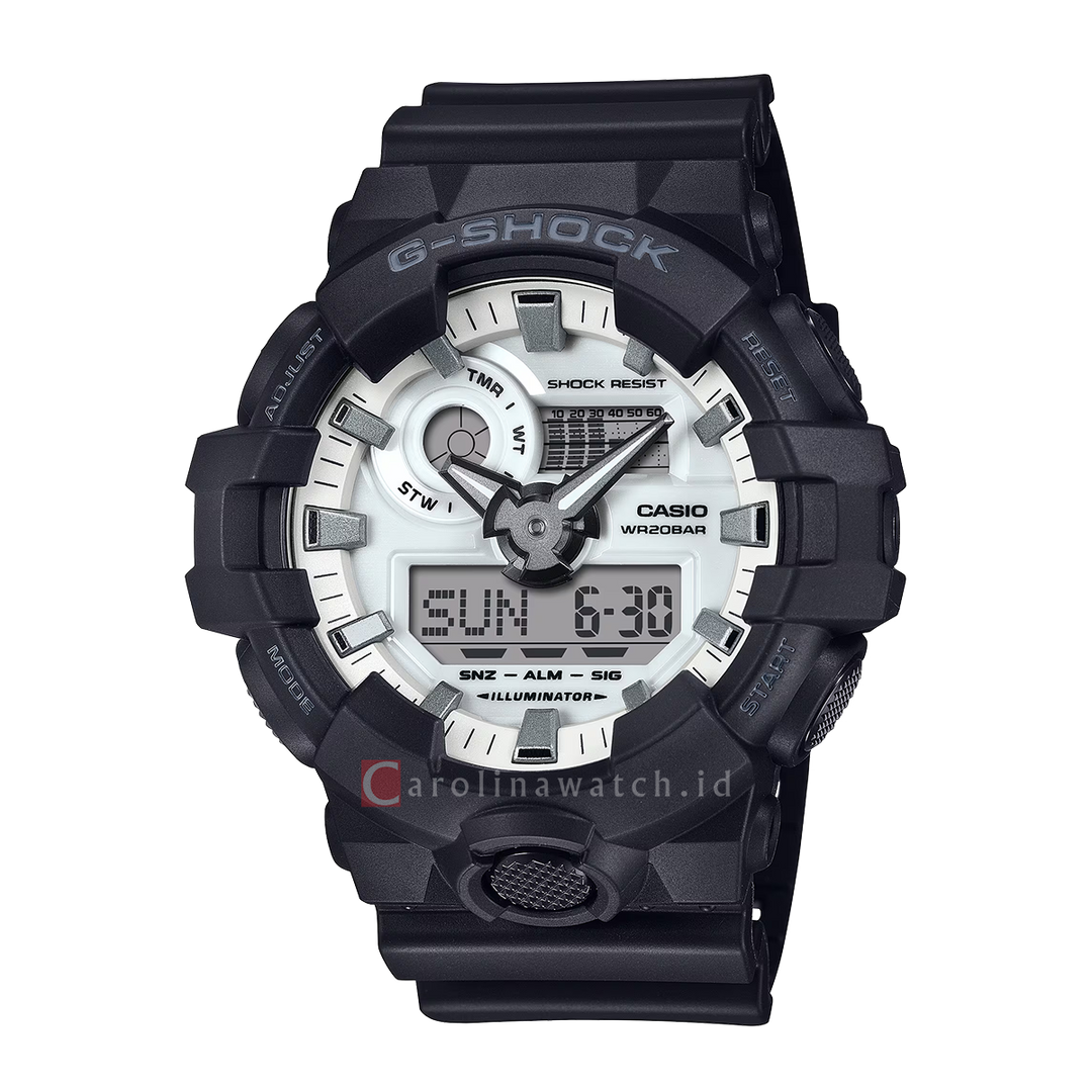 Jam Tangan CASIO G SHOCK GA-700WD-1A Men Black And Brilliant White Digital Analog Dial Black Resin Band