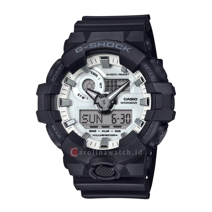 Jam Tangan CASIO G SHOCK GA-700WD-1A Men Black And Brilliant White Digital Analog Dial Black Resin Band