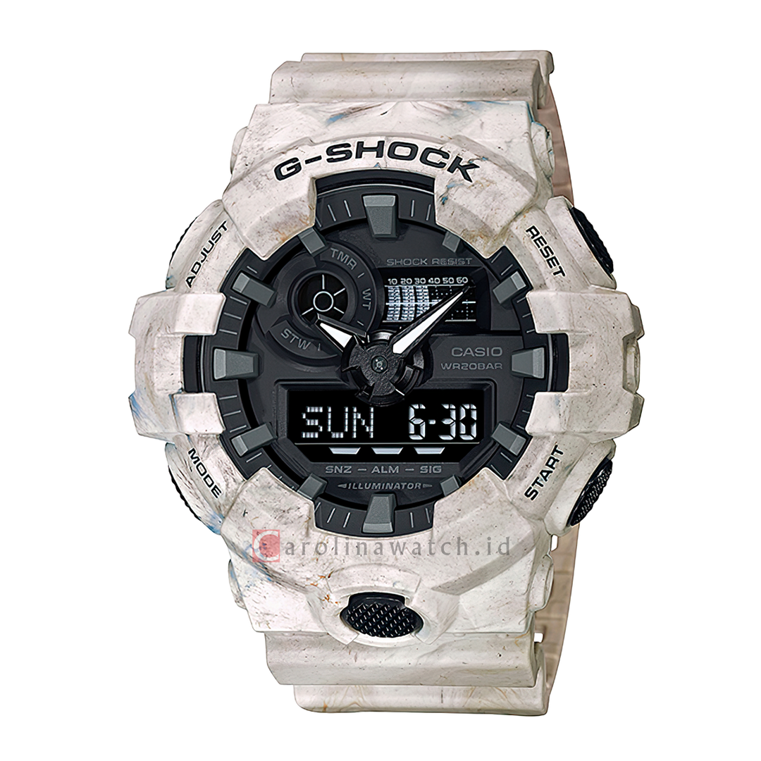 Jam Tangan CASIO G SHOCK GA-700WM-5A Men  Black Digital Analog Dial White Resin Band