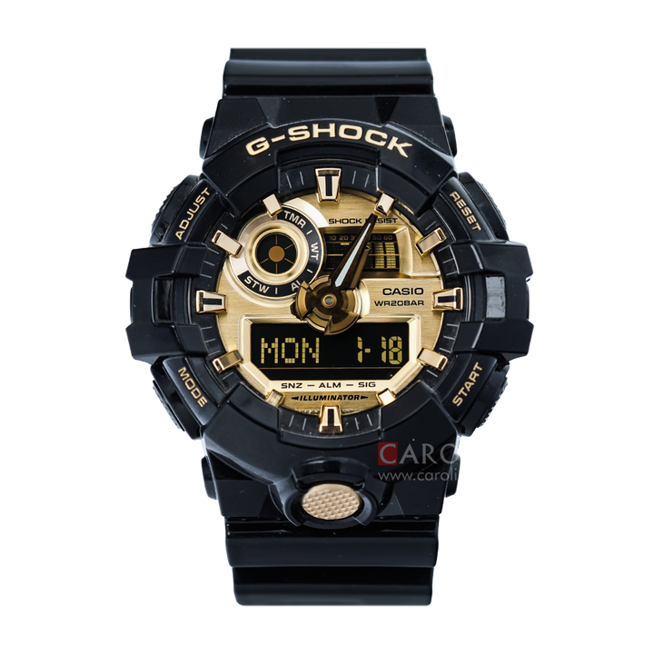 Jam Tangan CASIO G SHOCK GA-710GB-1A Men Garish Color Series Analog Digital Dial Black Resin Band