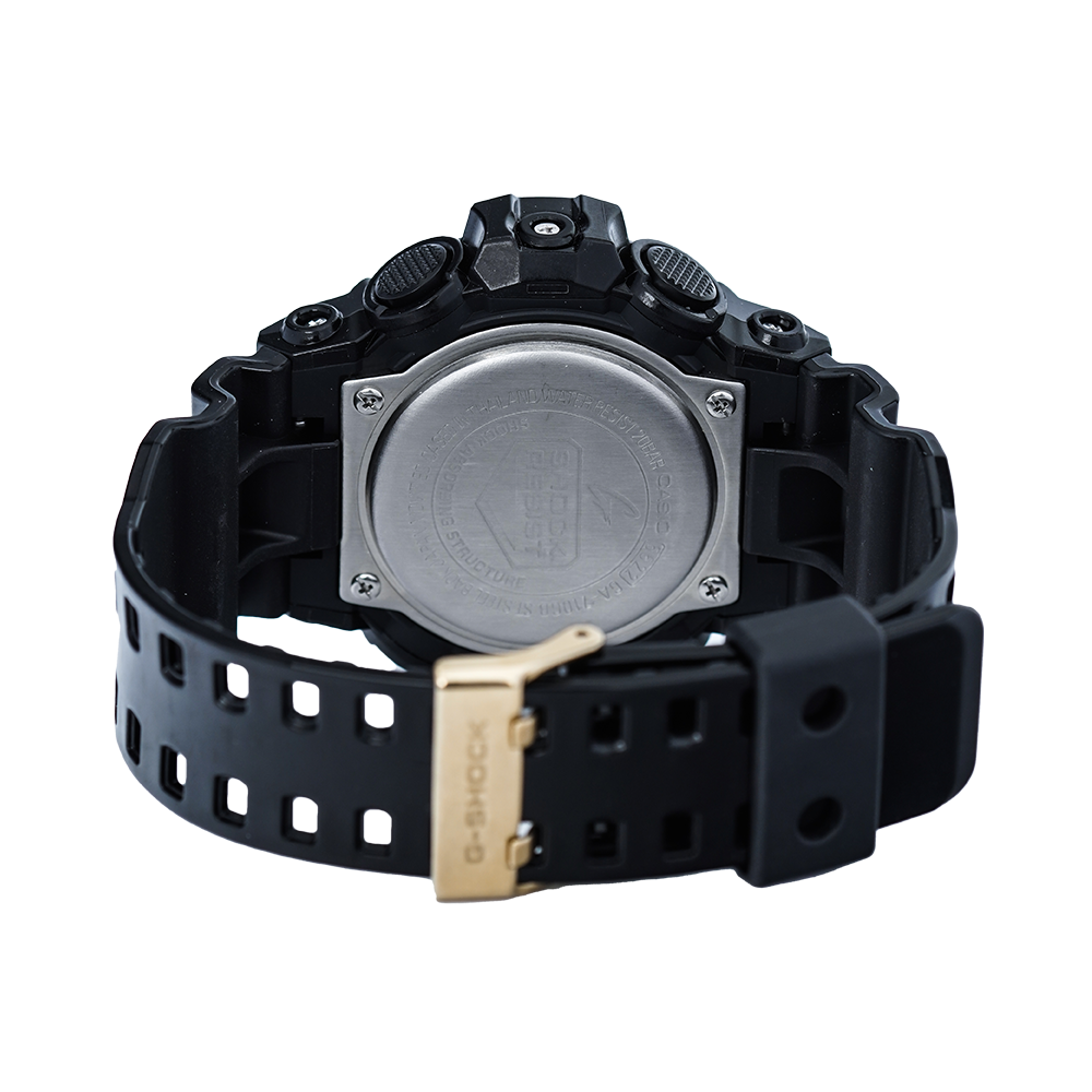 Jam Tangan CASIO G SHOCK GA-710GB-1A Men Garish Color Series Analog Digital Dial Black Resin Band