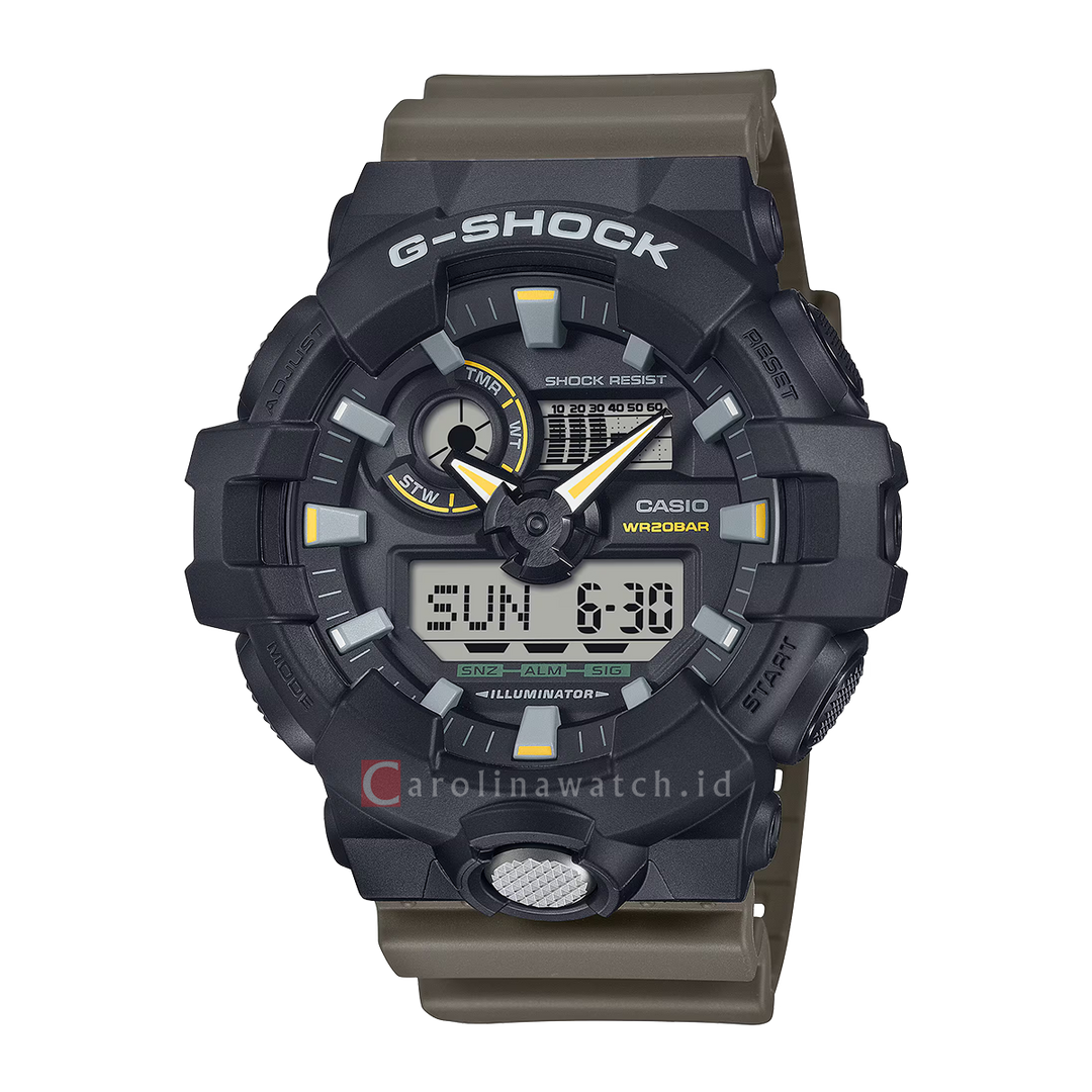 Jam Tangan CASIO G SHOCK GA-710TU-1A3 Men Black Digital Analog Dial Brown Resin Band