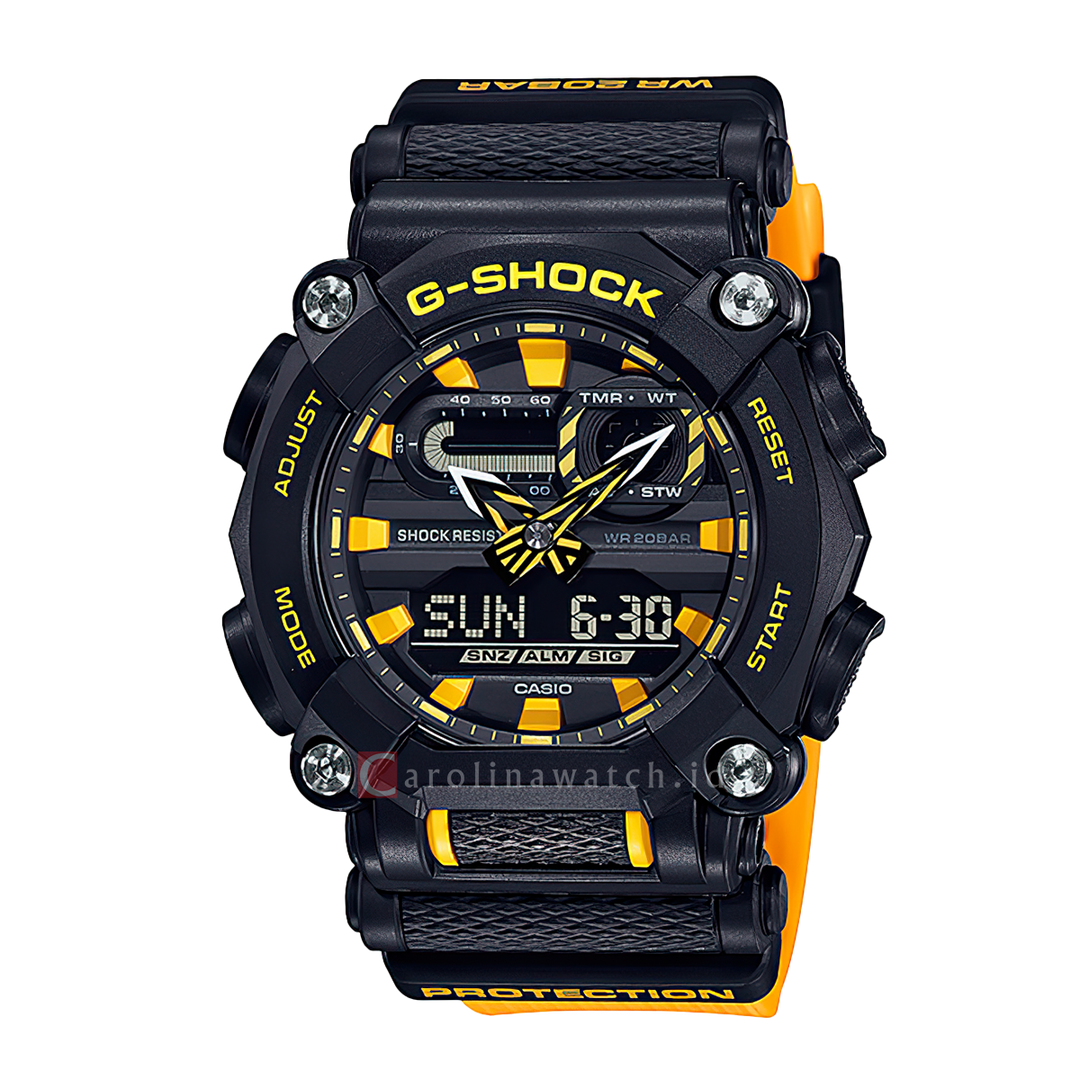 Jam Tangan CASIO G SHOCK GA-900A-1A9 Black Digital Analog Dial Yellow Resin Band