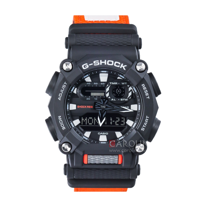 Jam Tangan CASIO G SHOCK GA-900C-1A4 Men Heavy Duty Men Digital Analog Dial Orange Cloth Band