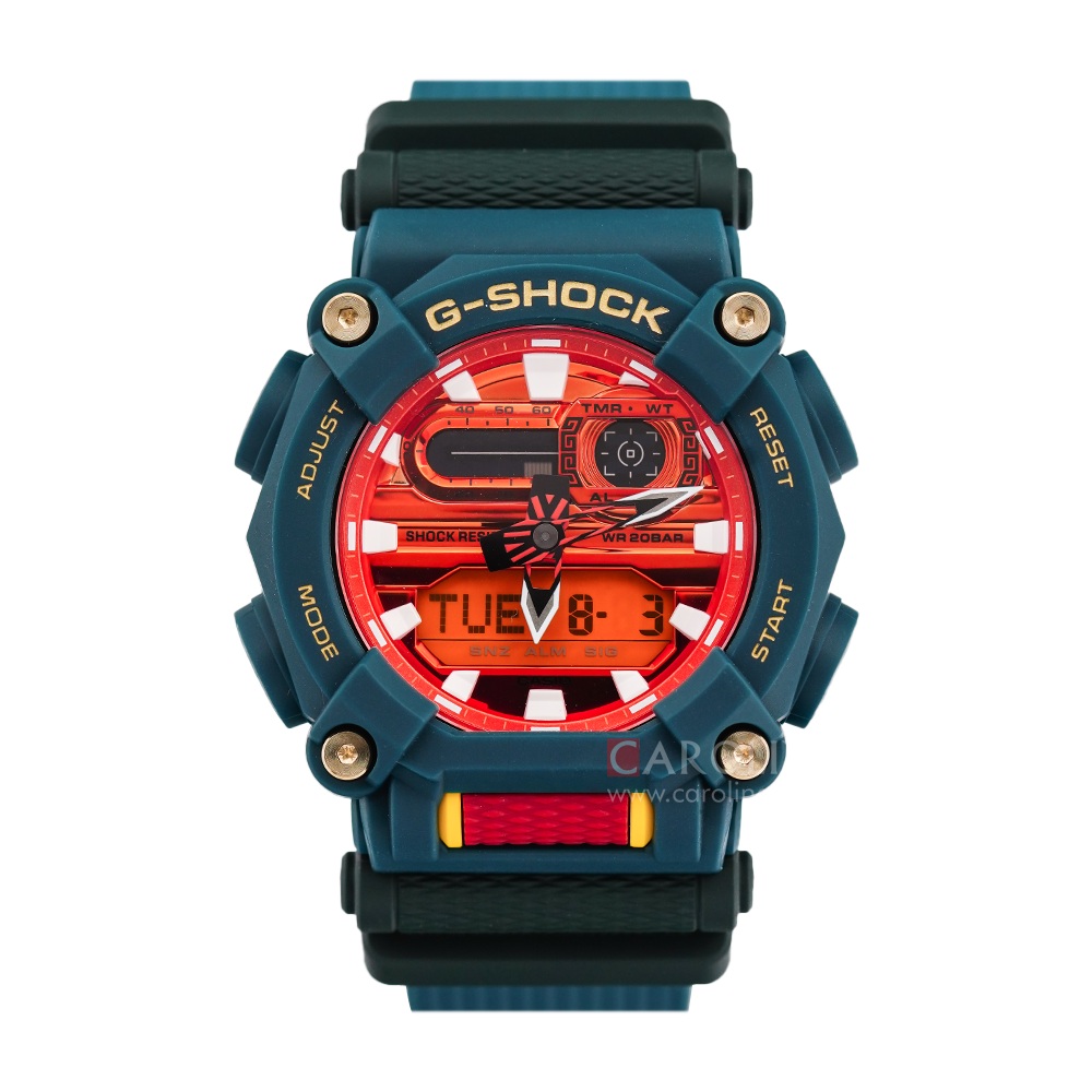 Jam Tangan CASIO G SHOCK GA-900DBR-3A Men Red Digital Analog Dial Blue Resin Band