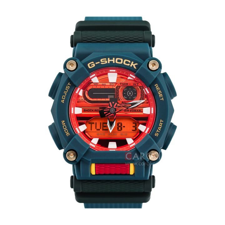 Jam Tangan CASIO G SHOCK GA-900DBR-3A Men Red Digital Analog Dial Blue Resin Band