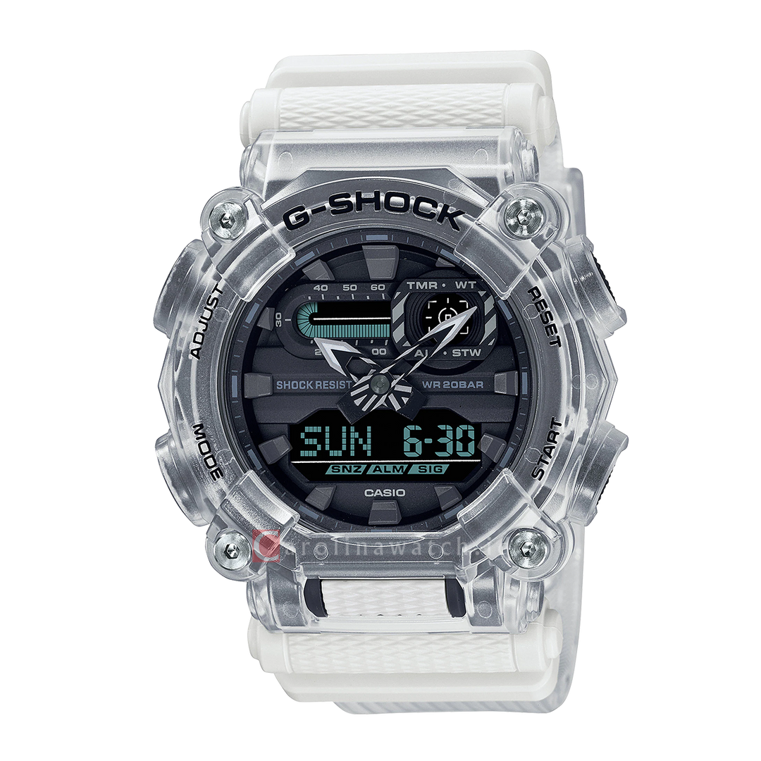 Jam Tangan Casio G-Shock Sound Wave Series GA-900SKL-7A Men Sound Wave Series White Transparent Resin Band