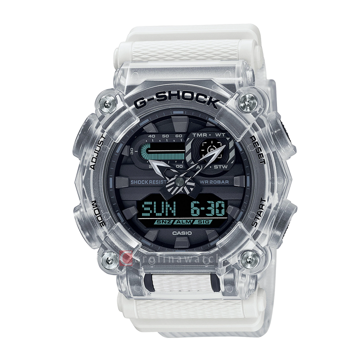 Jam Tangan Casio G-Shock Sound Wave Series GA-900SKL-7A Men Sound Wave Series White Transparent Resin Band