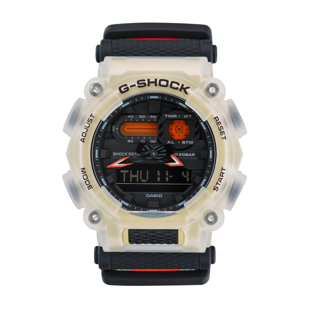 Jam Tangan Casio G-Shock GA-900TS-4A Men Tech Skeleton Digital Analog Dial Dual Tone Fabric Band Band