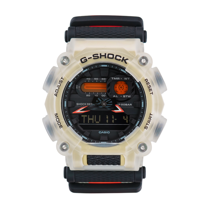 Jam Tangan Casio G-Shock GA-900TS-4A Men Tech Skeleton Digital Analog Dial Dual Tone Fabric Band Band