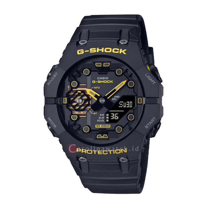 Jam Tangan Casio G-Shock GA-B001CY-1A Caution Yellow Men Black Digital Analog Dial Black Resin Band