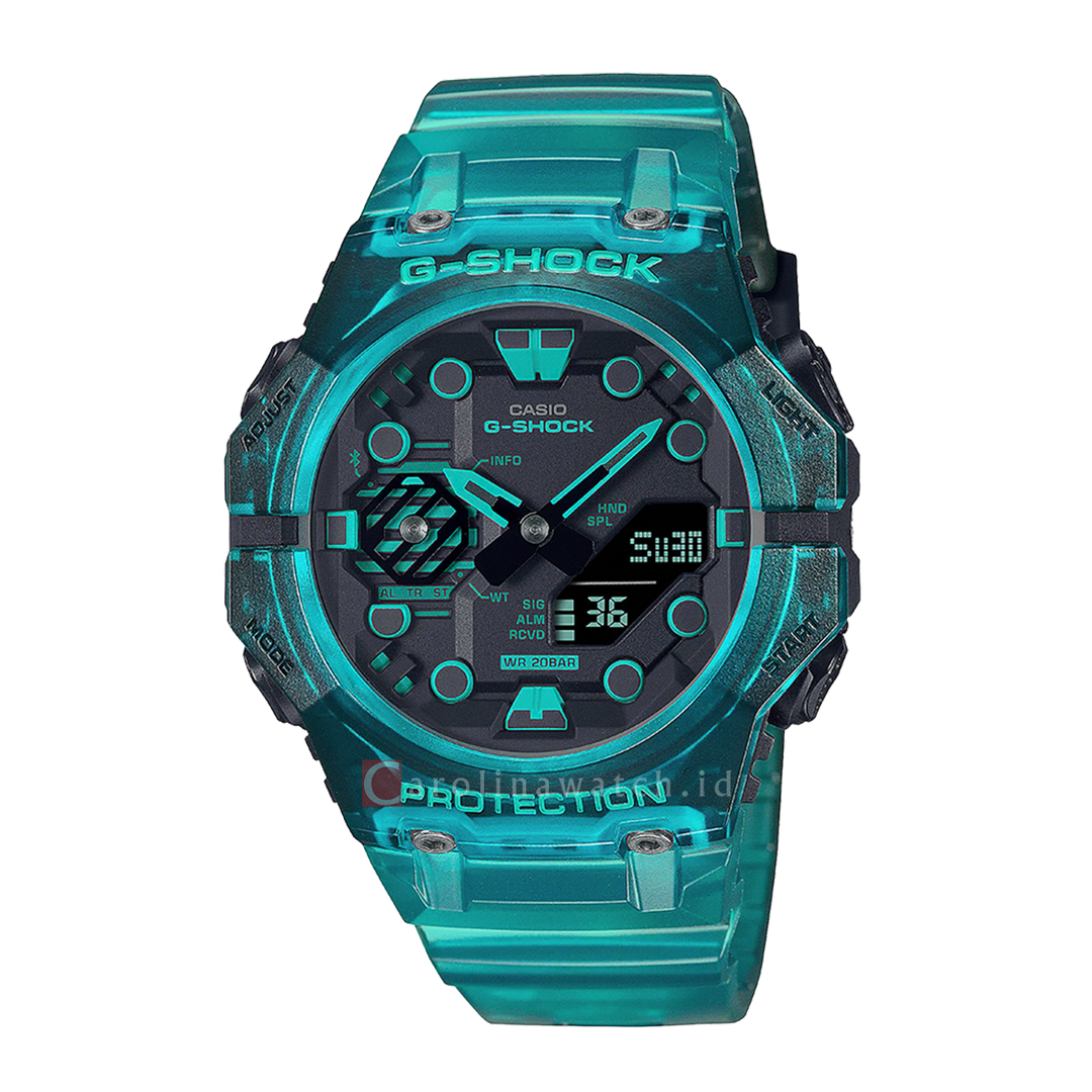 Jam Tangan CASIO G SHOCK GA-B001G-2A Men Digital Analog Dial Turquoise Blue Transparent Resin Band