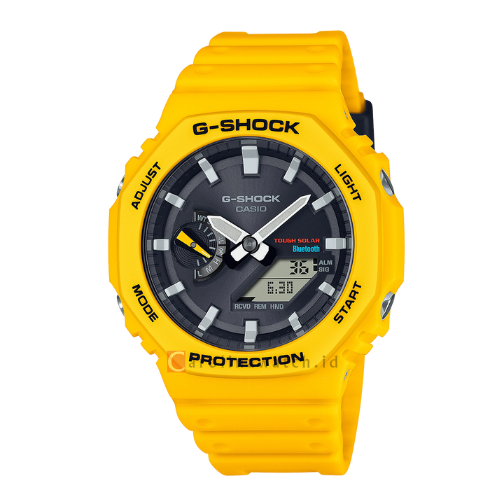 Jam Tangan CASIO G SHOCK GA-B2100C-9A Men Black Digital Analog Dial Yellow Resin Band