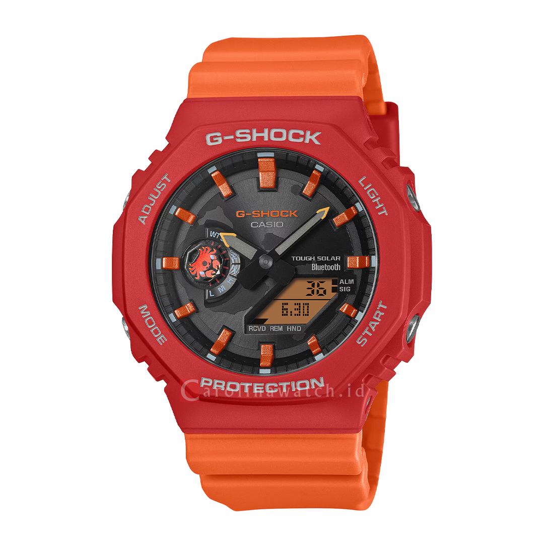 Jam Tangan Casio G-Shock GA-B2100DF-4A Charles Darwin Foundation's Collaboration Men Black Digital Analog Dial Orange Resin Band