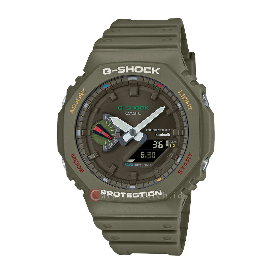 Jam Tangan Casio G-Shock GA-B2100FC-3A Multicolor Accents Men Olive Green Digital Analog Dial Olive Green Resin Band