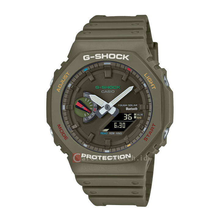 Jam Tangan Casio G-Shock GA-B2100FC-3A Multicolor Accents Men Olive Green Digital Analog Dial Olive Green Resin Band