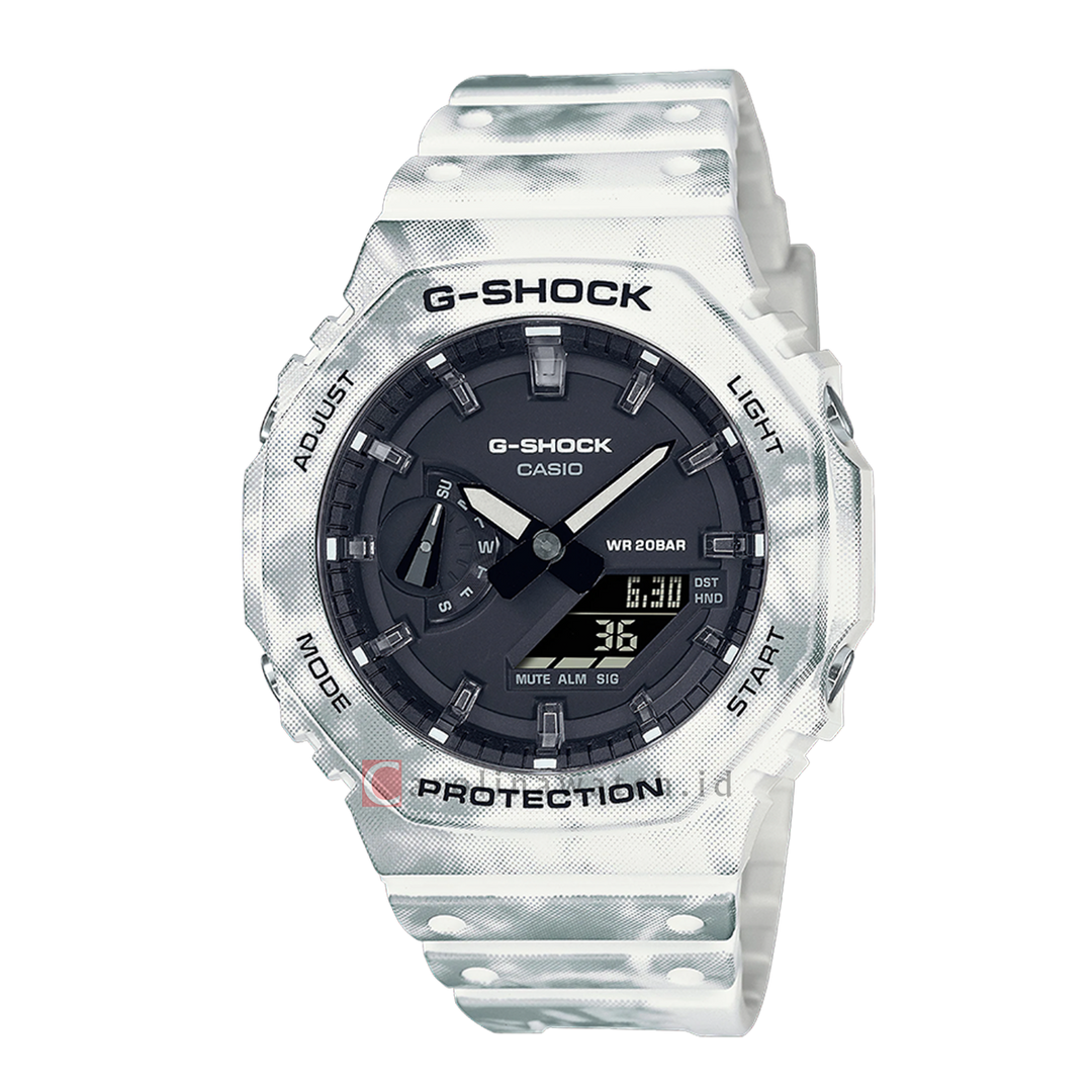 Jam Tangan Casio G-Shock GAE-2100GC-7A The Frozen Forest Men Black Digital Analog Dial White Resin Band