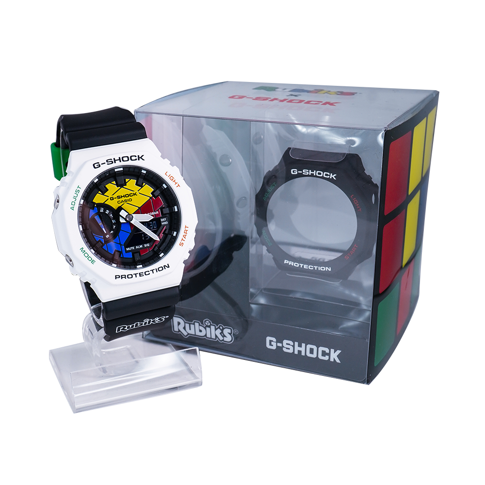 Jam Tangan Casio G-Shock GAE-2100RC-1A Men Rubiks Cube Digital Analog Dial Black Resin Band