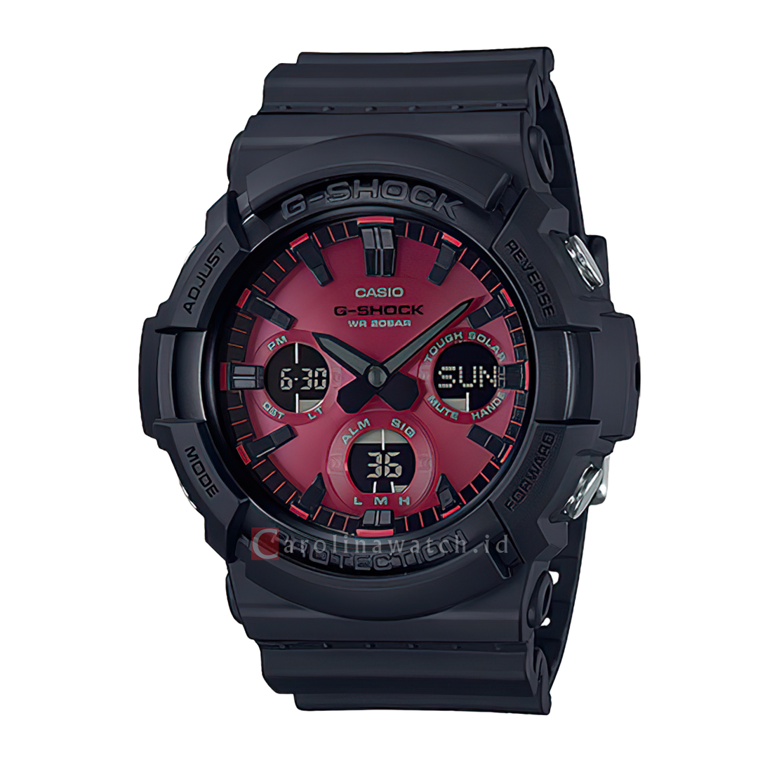 Jam Tangan Casio G-Shock GAS-100AR-1A Men Red Maroon Digital Analog Dial Black Resin Band