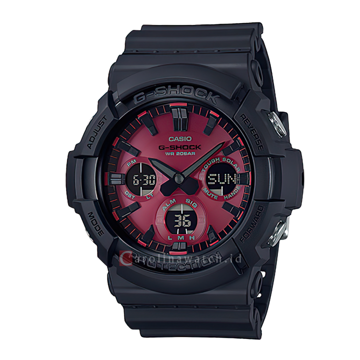 Jam Tangan Casio G-Shock GAS-100AR-1A Men Red Maroon Digital Analog Dial Black Resin Band