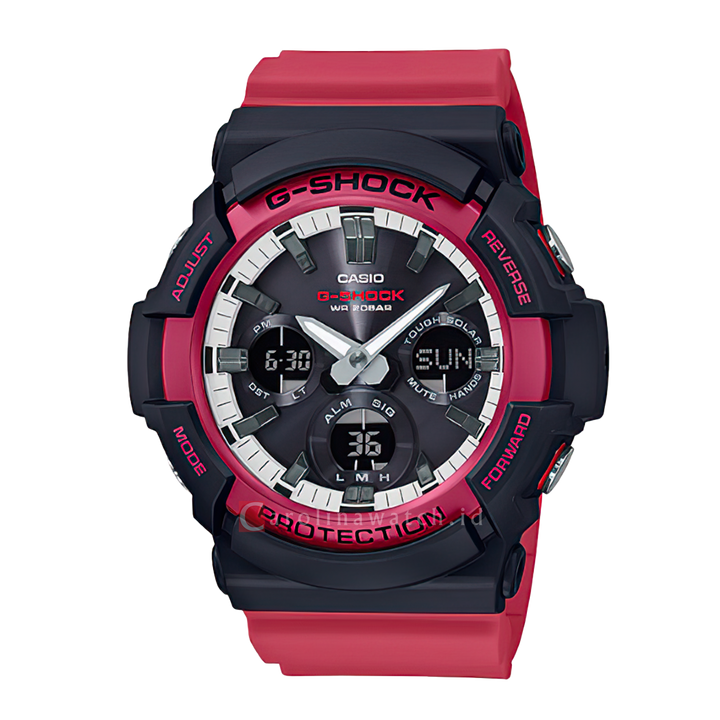 Jam Tangan Casio G-Shock GAS-100RB-1A Men Black Digital Analog Dial Red Resin Band