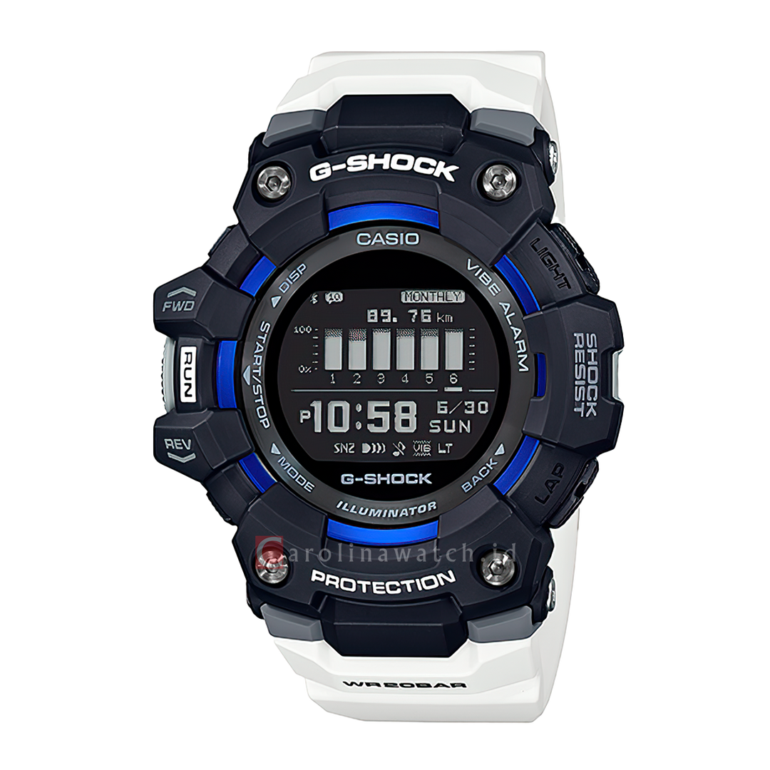 Jam Tangan CASIO G SHOCK GBD-100-1A7 Men Black Digital Dial White Resin Band