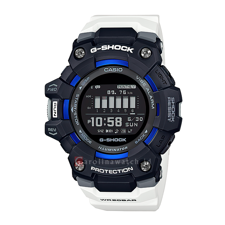 Jam Tangan CASIO G SHOCK GBD-100-1A7 Men Black Digital Dial White Resin Band