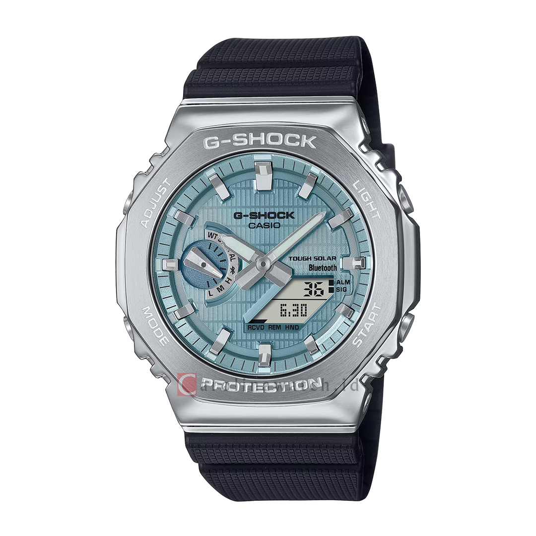 Jam Tangan Casio G-Shock G-Steel GBM-2100A-1A2 Men Light Blue Analog Digital Dial Black Resin Band