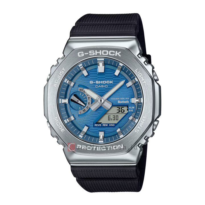 Jam Tangan Casio G-Shock G-Steel GBM-2100A-2B Men Blue Analog Digital Dial Black Resin Band