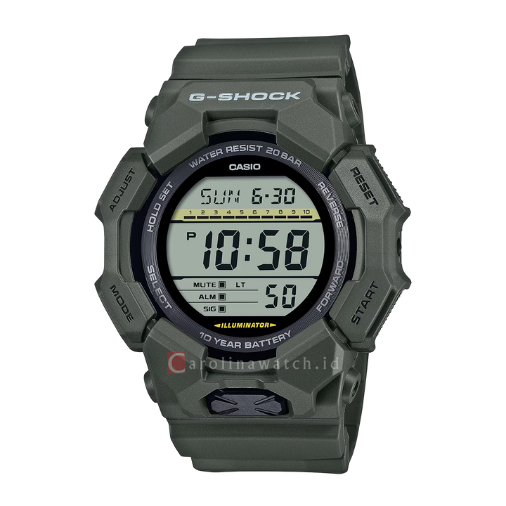 Jam Tangan CASIO G-SHOCK GD-010-3D Men New Rugged Basic Digital Dial Green Resin Band