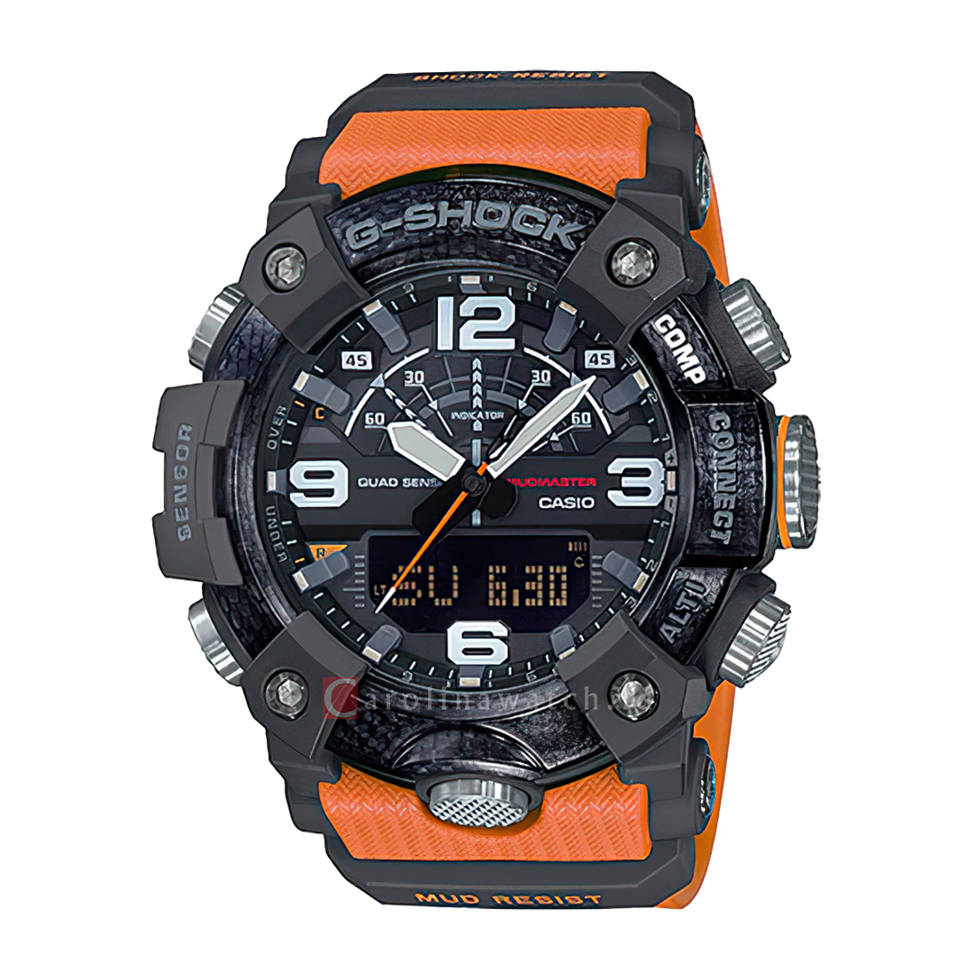 Jam Tangan CASIO G SHOCK Master of G-Land Mudmaster GG-B100-1A9 Men Black Digital Analog Dial Orange Resin Band