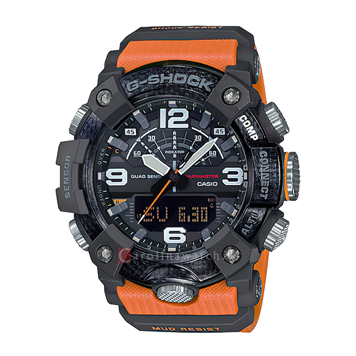 Jam Tangan CASIO G SHOCK Master of G-Land Mudmaster GG-B100-1A9 Men Black Digital Analog Dial Orange Resin Band