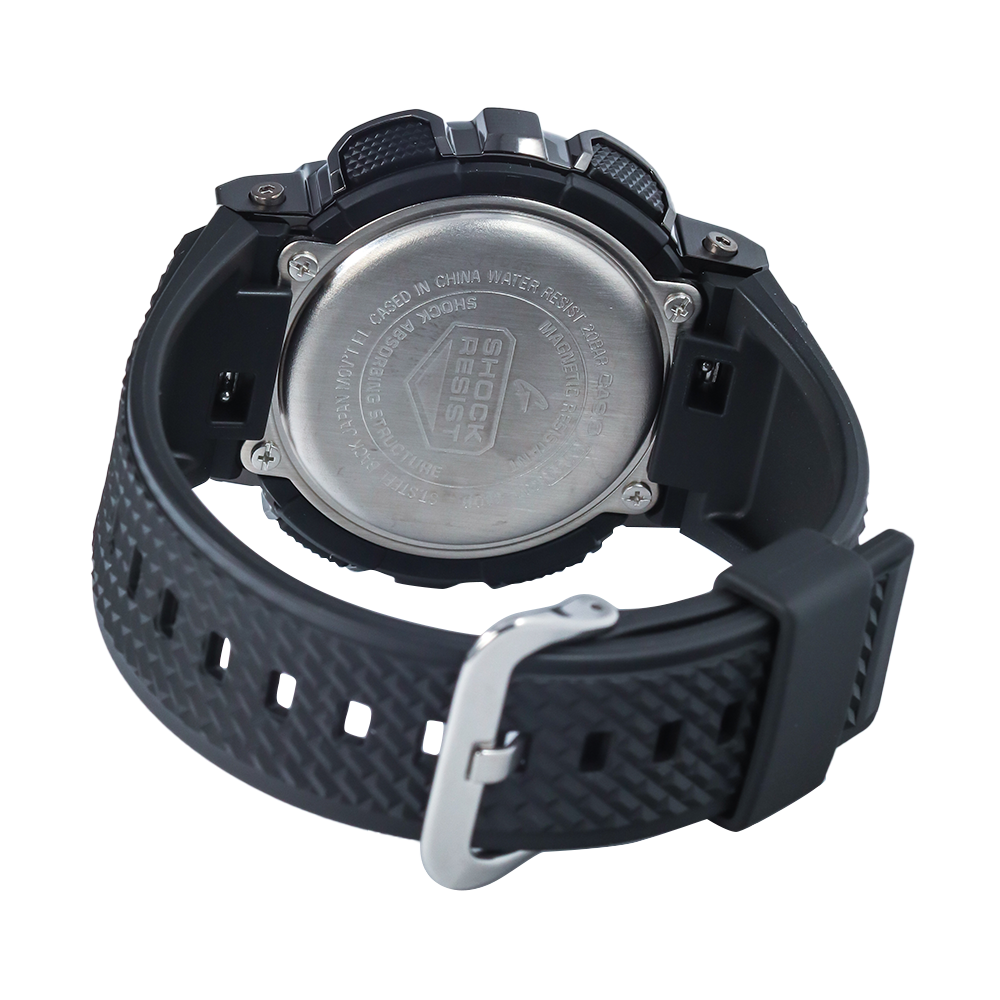 Jam Tangan CASIO G SHOCK GM-110B-1A Men Metal Covered Multi Color Digital Analog Dial Black Resin Band