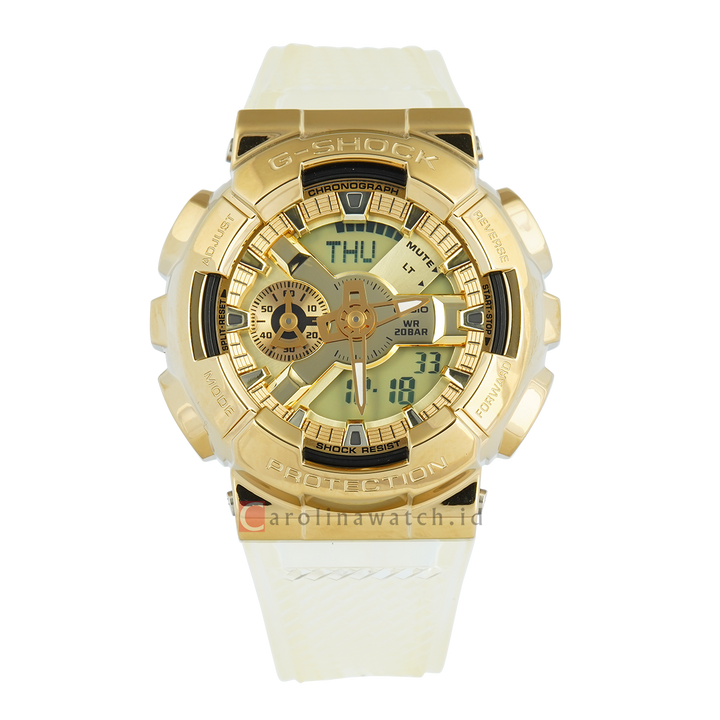 Jam Tangan Casio G-Shock GM-110SG-9A Men Gold Digital Analog Dial White Transparent Resin Band