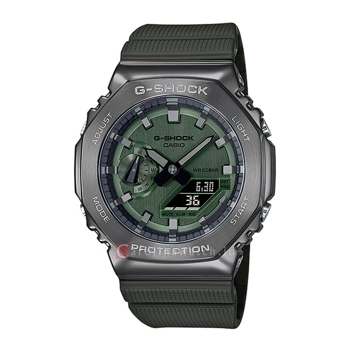 Jam Tangan CASIO G SHOCK GM-2100B-3A Men CasiOak Metal Covered Green Digital Analog Dial Green Resin Band