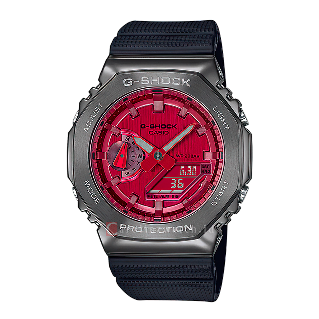 Jam Tangan CASIO G SHOCK GM-2100B-4A Men CasiOak Metal Covered Red Digital Analog Dial Black Resin Band