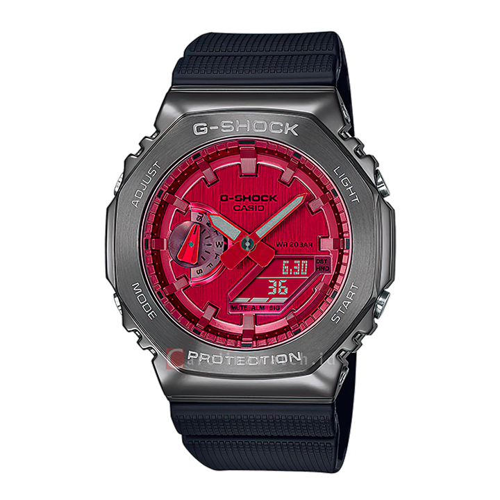 Jam Tangan CASIO G SHOCK GM-2100B-4A Men CasiOak Metal Covered Red Digital Analog Dial Black Resin Band