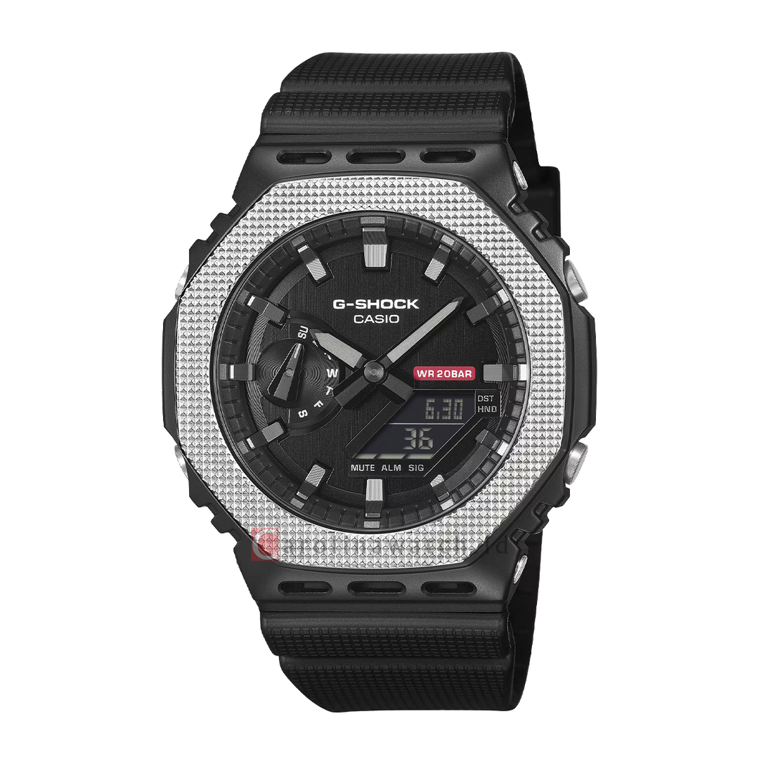 Jam Tangan CASIO G SHOCK GM-2100BM-1A G-Steel Men Black Digital Analog Dial Black Resin Band